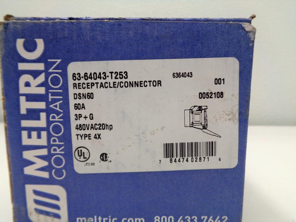 Meltric DNS60 Pin & Sleeve Receptacle Connector 60A, 480 VAC #63-64043-T253